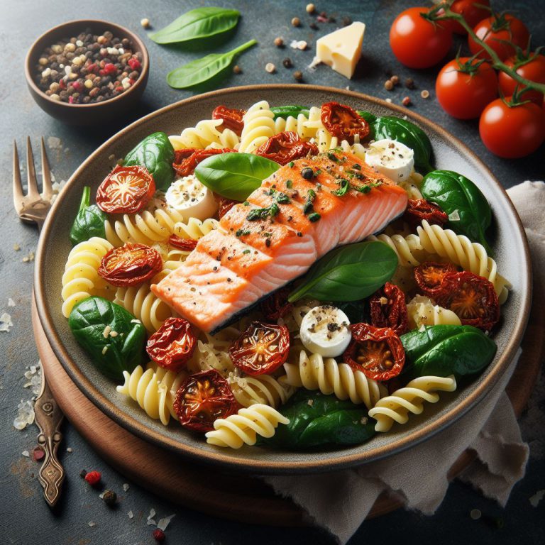 Read more about the article Fusilli with Salmon, Spinach and Dried Tomatoes Recipe